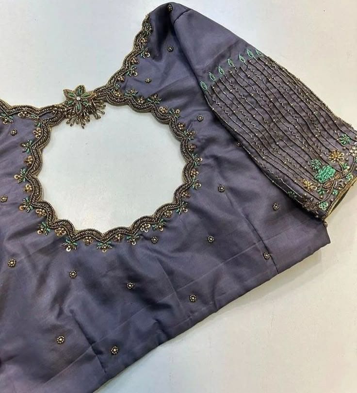 Detailed sea-green bridal blouse embroidery
